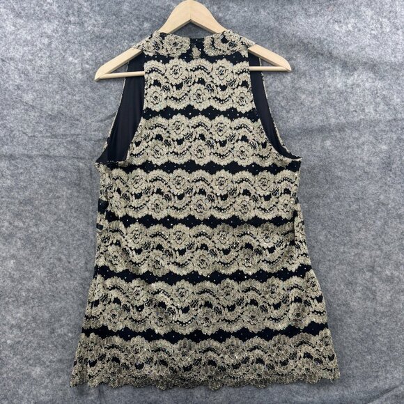 Dressbarn Tank Top Womens XL Black Gold Lace Sequin V Neck Babydoll‎ Y2K VTG - Picture 3 of 8